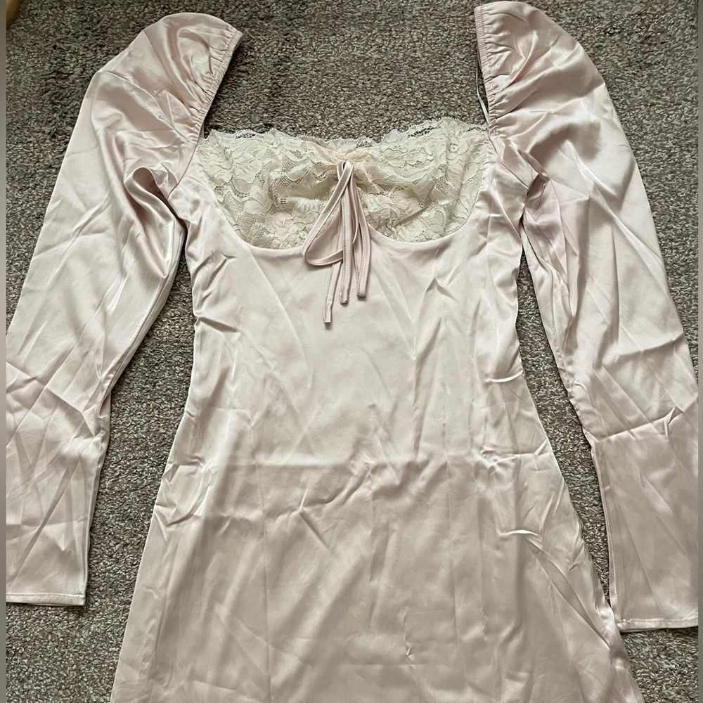 Miss Lola Lace Trim Satin Mini Dress